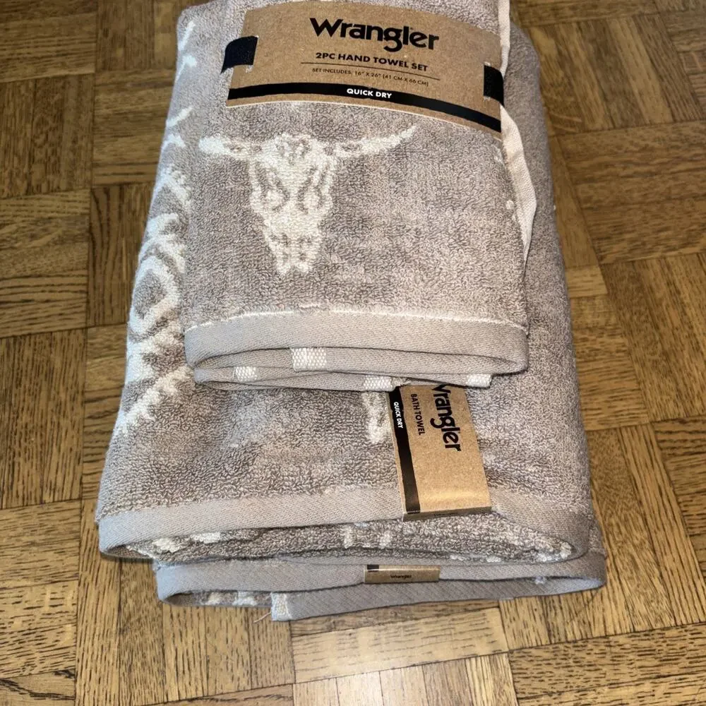 Wrangler Steer Head Stripe Longhorn Western Cowboy Aztec 2 Bath 2 Hand Towel Set